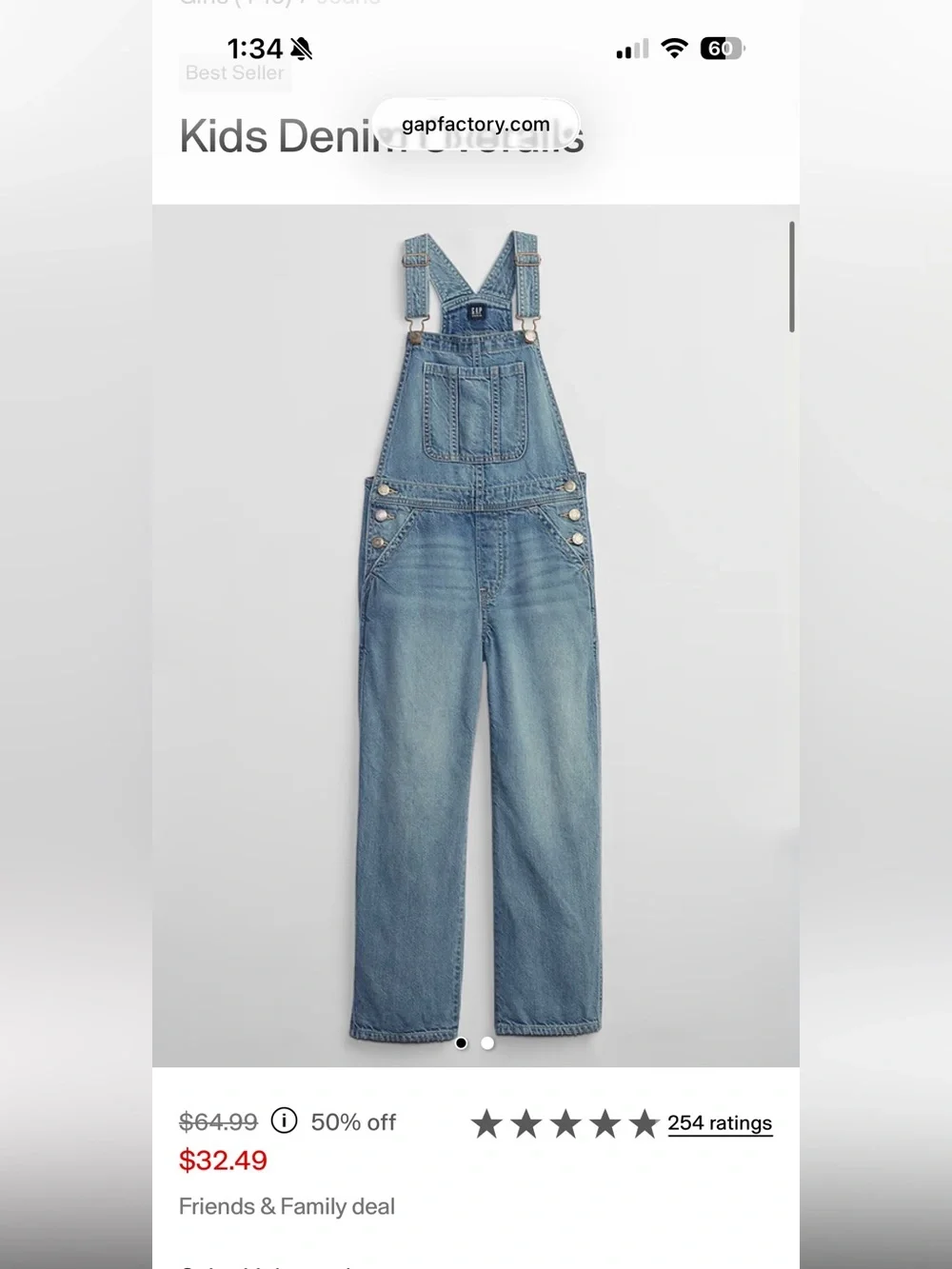 Girls 14-16 GAP Light Wash Denim Overalls in Pale Blue